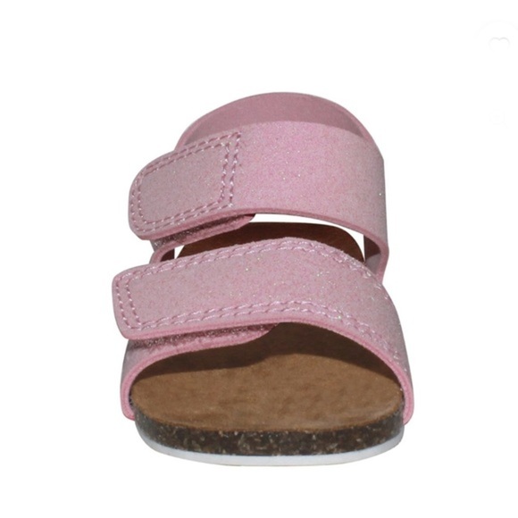 Baby girl pink glitter cork double strap cushioned footbed non skid shoes size 4 - Picture 2 of 6